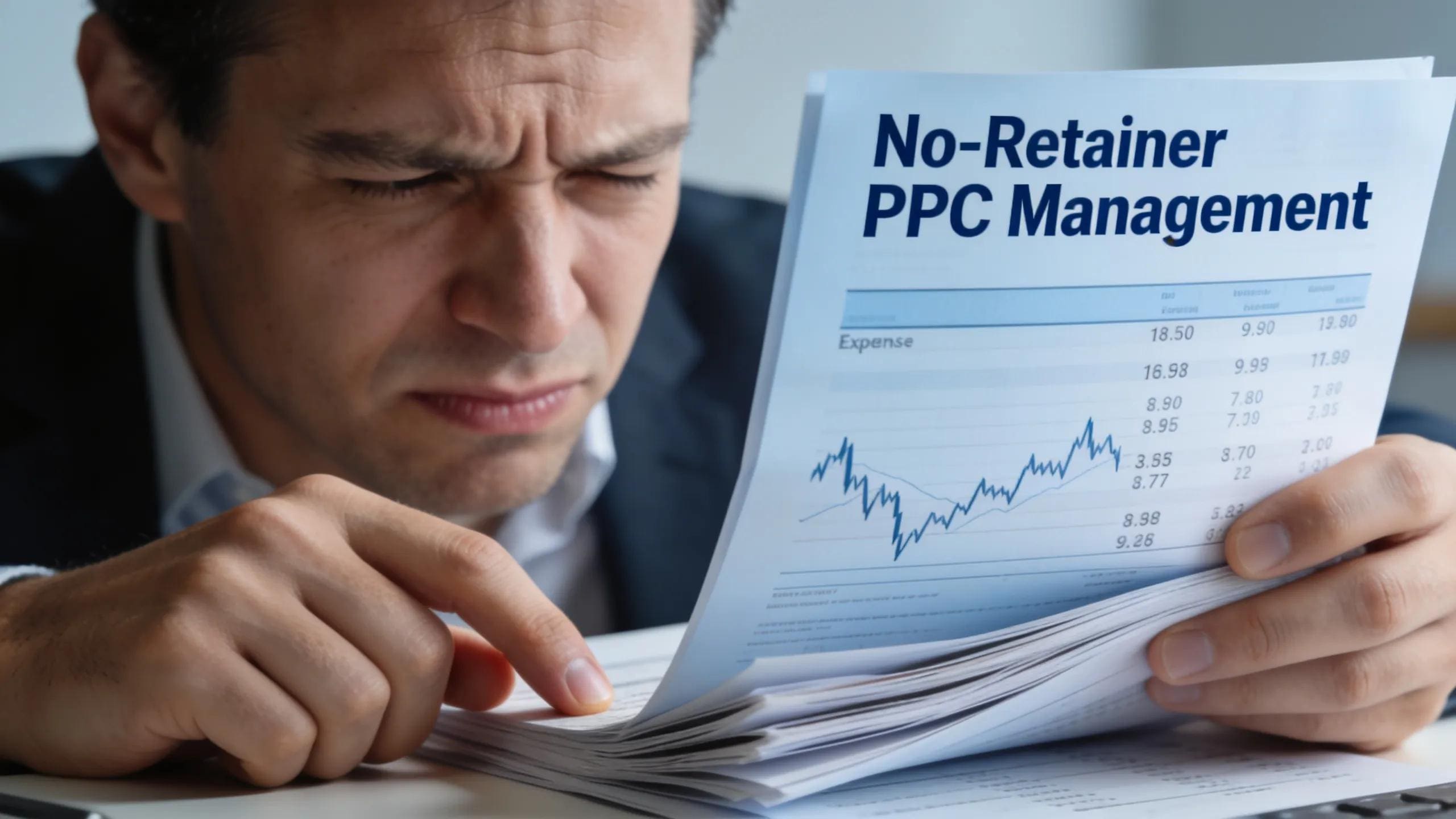 Business owner looking concerned while reviewing variable expense invoices, illustrating budgeting challenges