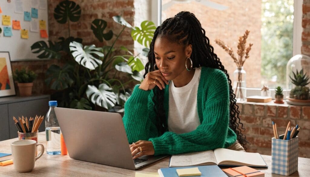 Engaging office workspace with a person working on a laptop, symbolizing productivity in lead generation.